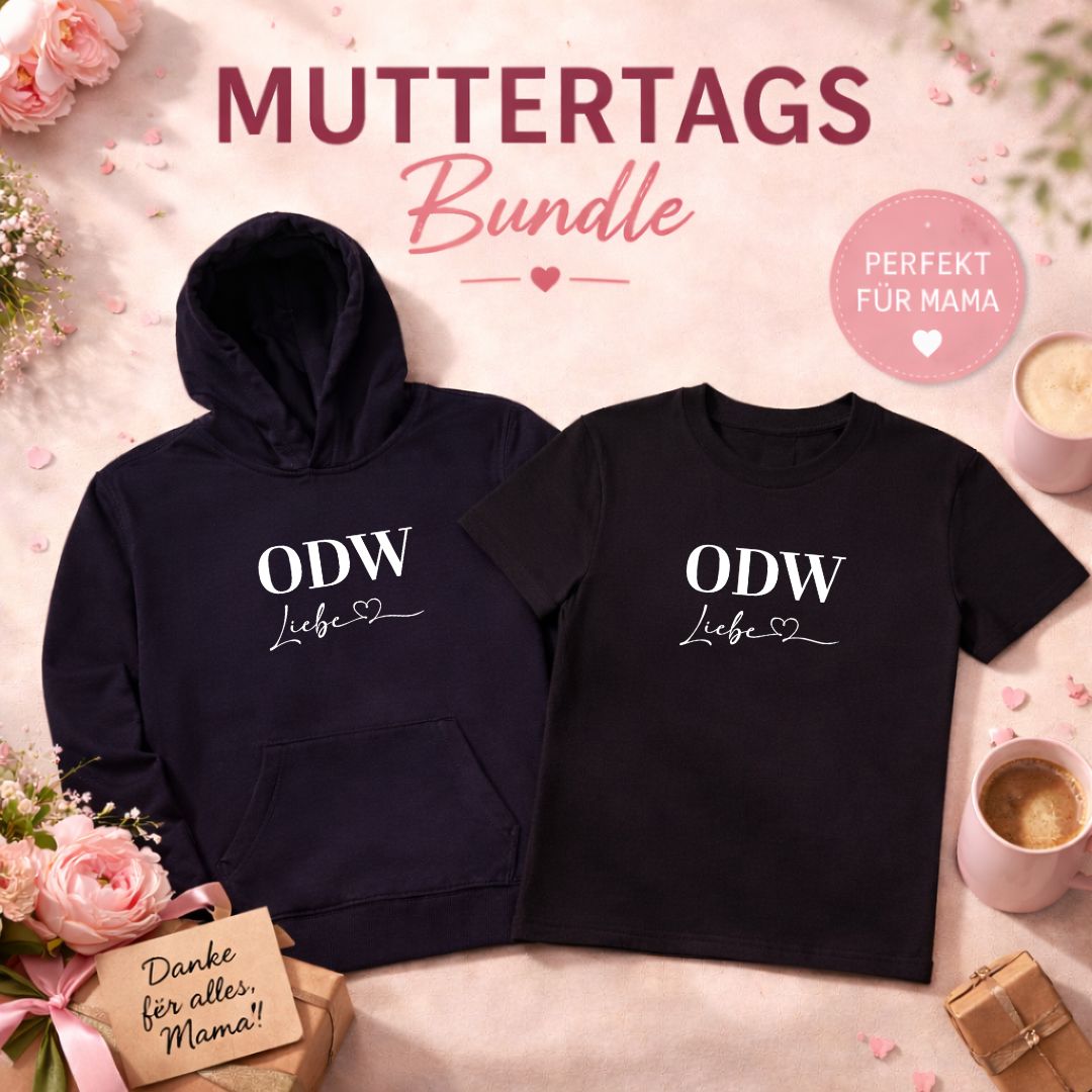 Muttertags-Bundle: ODWLiebe (schwarzes T-Shirt + schwarzer Hoodie)