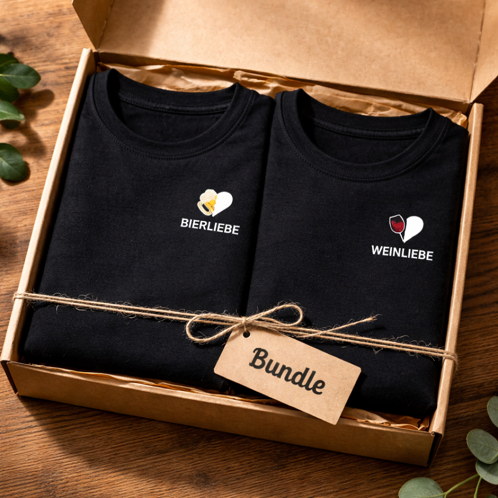 Bierliebe (linke Brust) + Weinliebe (linke Brust) | schwarzes T-Shirt Bundle