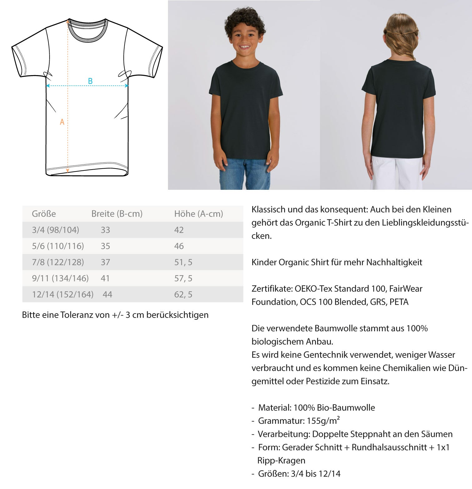 Größentabelle Kinder T-Shirts Eule in Brusttasche Odenwald mit Stil Onlineshop