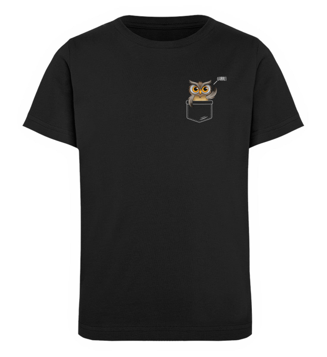 Gurre! Eule in Brusttasche Kinder T-Shirt Schwarz Odenwälder Dialekt Odenwald mit Stil Onlineshop