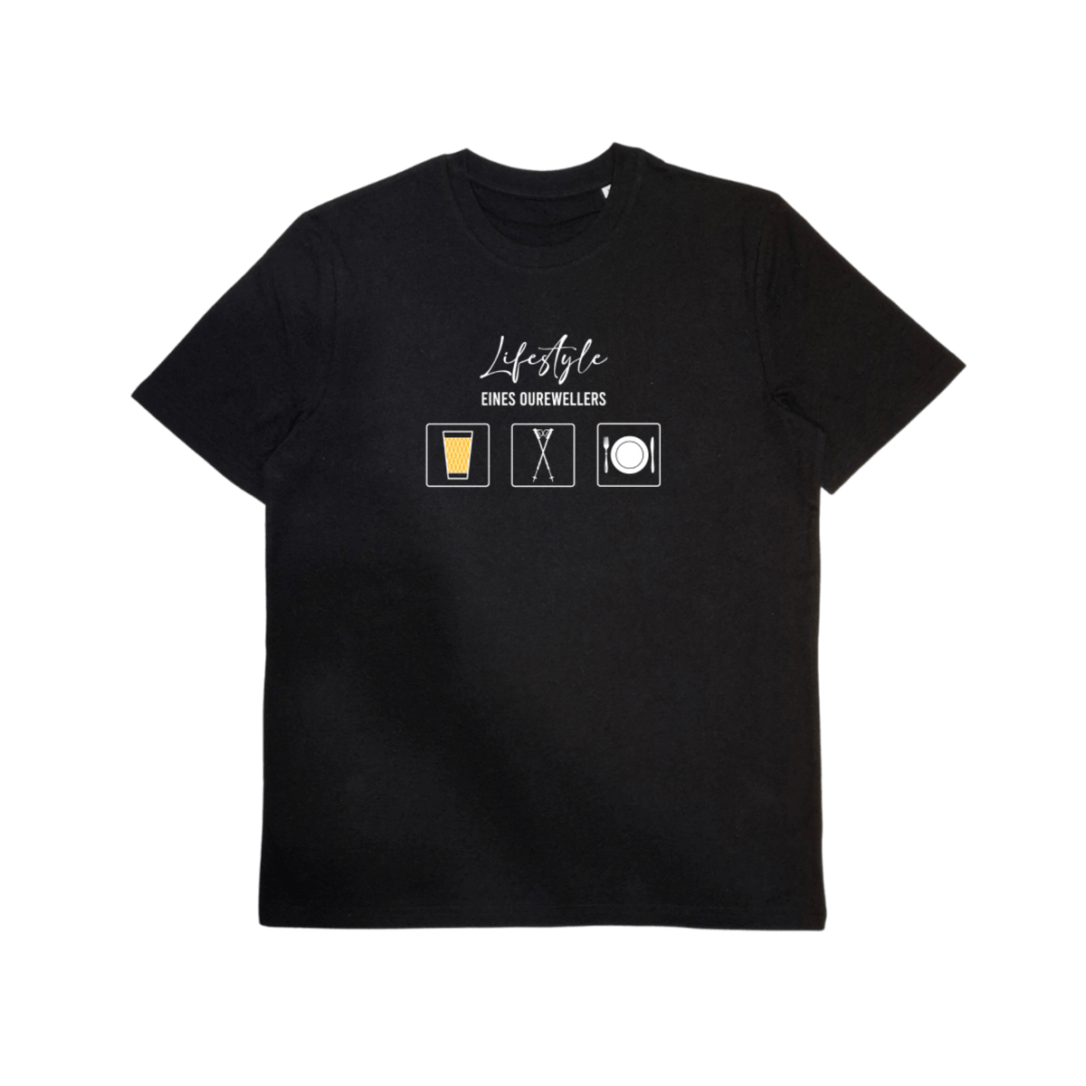 Herren Bio-T-Shirt mit Motiv „Lifestyle eines Ourewellers“ – Odenwald mit Stil, Frontansicht.