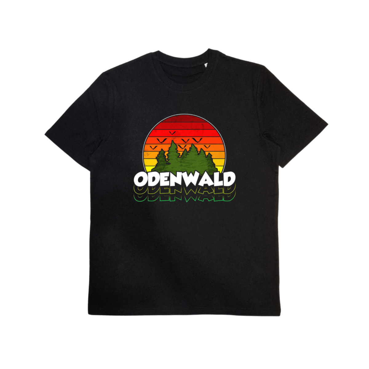 Herren T-Shirt aus Bio-Baumwolle im Odenwald Retro Sunset Stil – Odenwald mit Stil, Frontansicht.