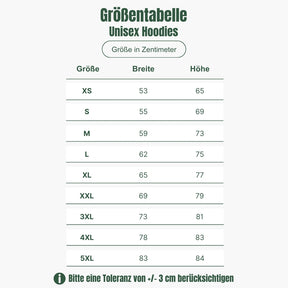 Größentabelle Hoodies Herren Damen Unisex - Eule in Brusttasche - Odenwald mit Stil