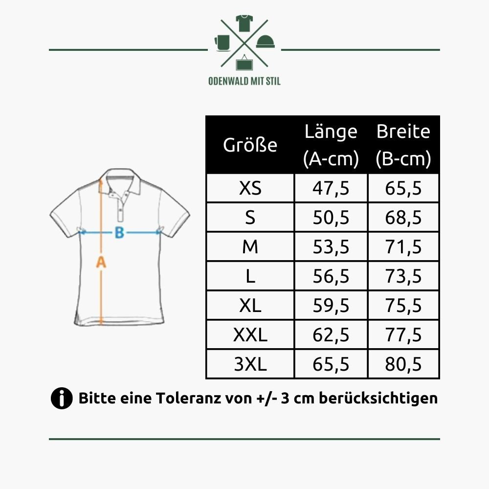 Größentabelle Herren Damen Unisex Poloshirts - Bierliebe - Odenwald mit Stil