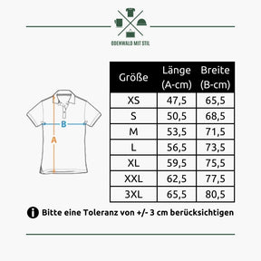 Größentabelle Herren Damen Unisex Poloshirts - Herz Wein Buche Bier - Odenwald mit Stil