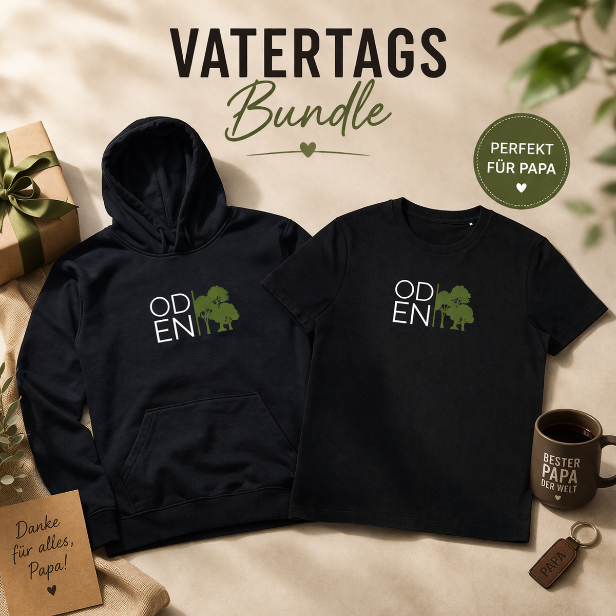 Vatertags-Bundle: Odenwald (schwarzes T-Shirt + schwarzer Hoodie)