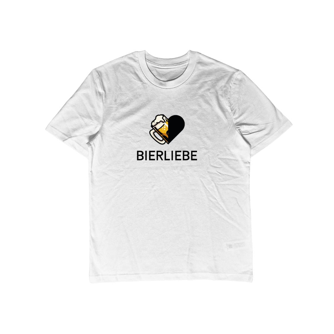 Weißes Unisex T-Shirt mit Bierliebe Motiv als Produktfoto.