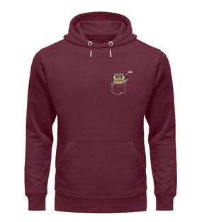 Gurre! Eule in Brusttasche Herren Damen Unisex Hoodie Burgundy Odenwälder Dialekt Odenwald mit Stil Onlineshop