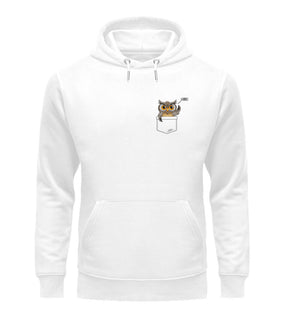 Gurre! Eule in Brusttasche Herren Damen Unisex Hoodie Weiss Odenwälder Dialekt Odenwald mit Stil Onlineshop