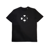 Herren Bio-T-Shirt mit Symbolen Herz, Wein, Buche, Bier – Odenwald mit Stil, Frontansicht.