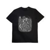 Bio-Baumwoll T-Shirt mit Mountainbike-Motiv „auf Trail“ – Odenwald mit Stil, Frontansicht.
