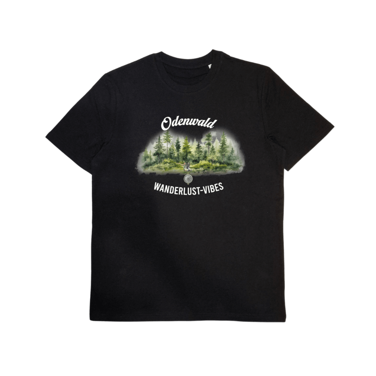 Herren T-Shirt aus Bio-Baumwolle mit Odenwald Motiv „Wanderlust-Vibes“ – Odenwald mit Stil, Frontansicht.