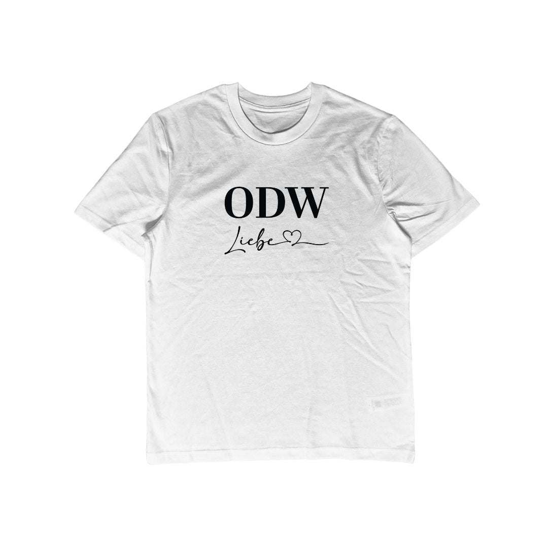 Weißes Herren T-Shirt mit ODWLiebe Motiv als Produktfoto.