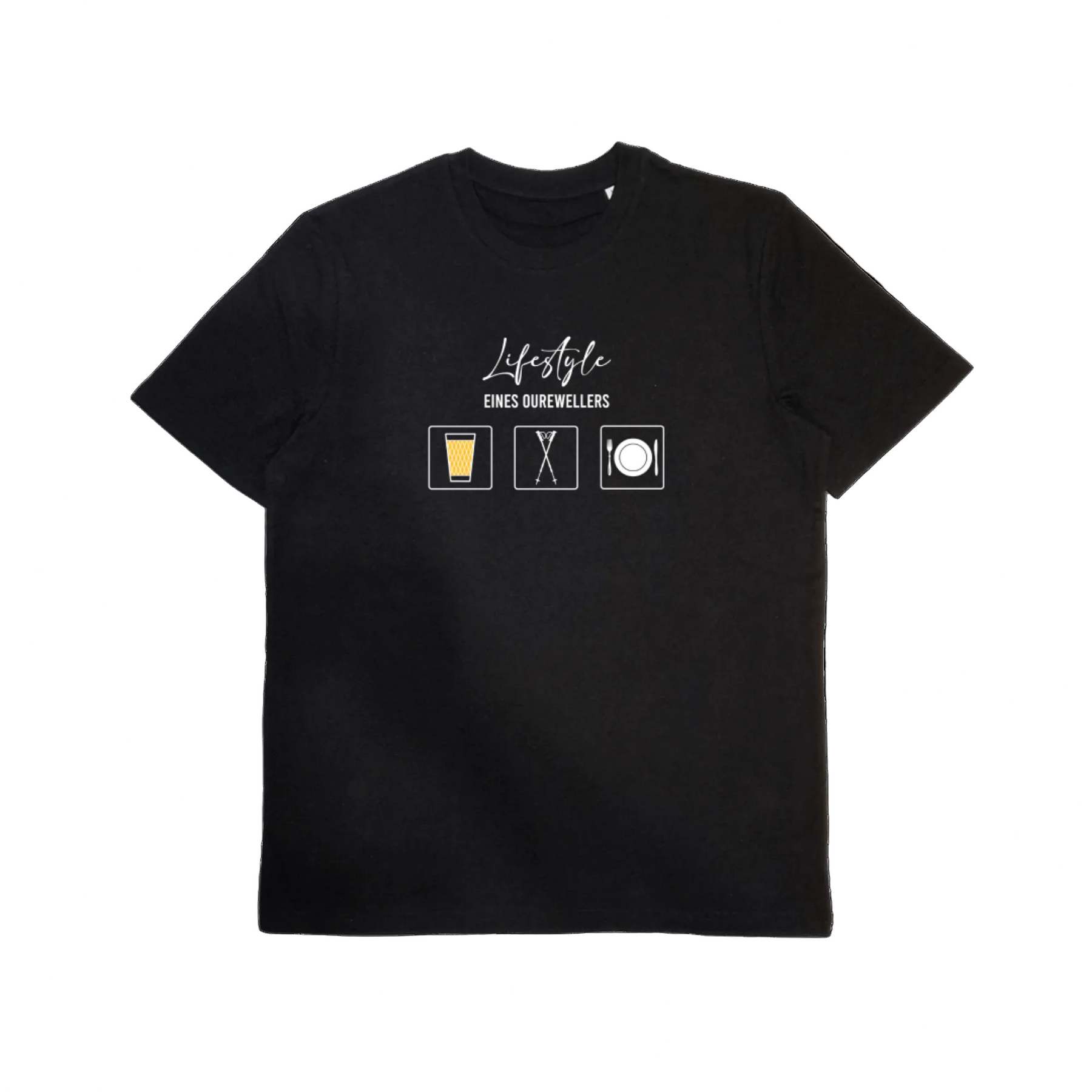 Unisex Bio-T-Shirt mit Motiv „Lifestyle eines Ourewellers“ – Odenwald mit Stil, Frontansicht.