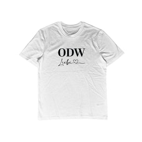 Weißes Unisex T-Shirt mit ODWLiebe Motiv als Produktfoto.
