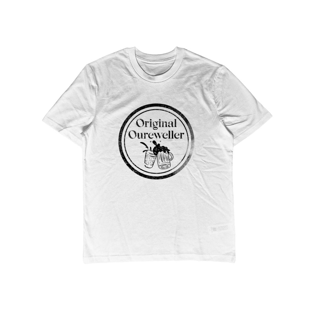 Weißes Unisex T-Shirt mit Original Oureweller Motiv als Produktfoto.