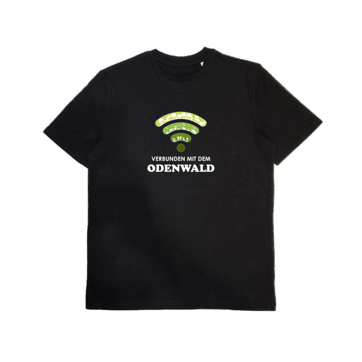 Unisex T-Shirt aus Bio-Baumwolle mit Motiv „Verbunden mit dem Odenwald“ – Odenwald mit Stil, Frontansicht.